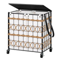 Double Laundry Hamper with Wheels and Lid, 120L Handwoven Laundry Basket