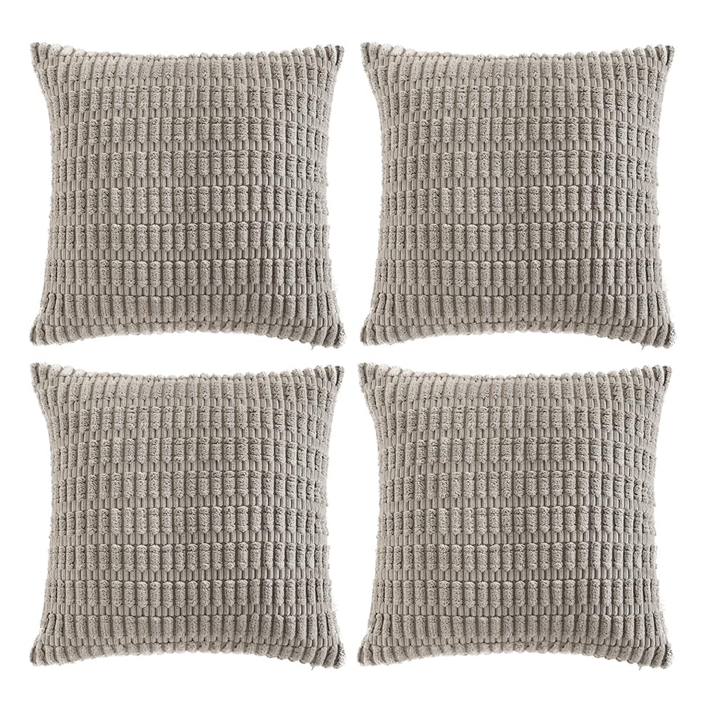 Fancy Homi 4 Packs Grey Decorative Throw Pillow Covers 24X24 Inch For Living Room Couch Bed, Rustic Modern Farmhouse Boho Home D