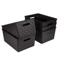 Bekith 5 Pack Woven Plastic Storage Basket, Woven Basket Bin, 10'' L x 7'' W x 4.4'' H, Black
