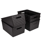 Bekith 5 Pack Woven Plastic Storage Basket, Woven Basket Bin, 10'' L x 7'' W x 4.4'' H, Black