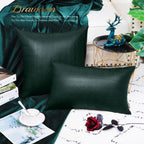 Brawarm Dark Green Leather Throw Pillows 22 X 22 Inches, Snake Leather Pillow Covers Pack Of 2, Faux Leather Decorative Pillow C