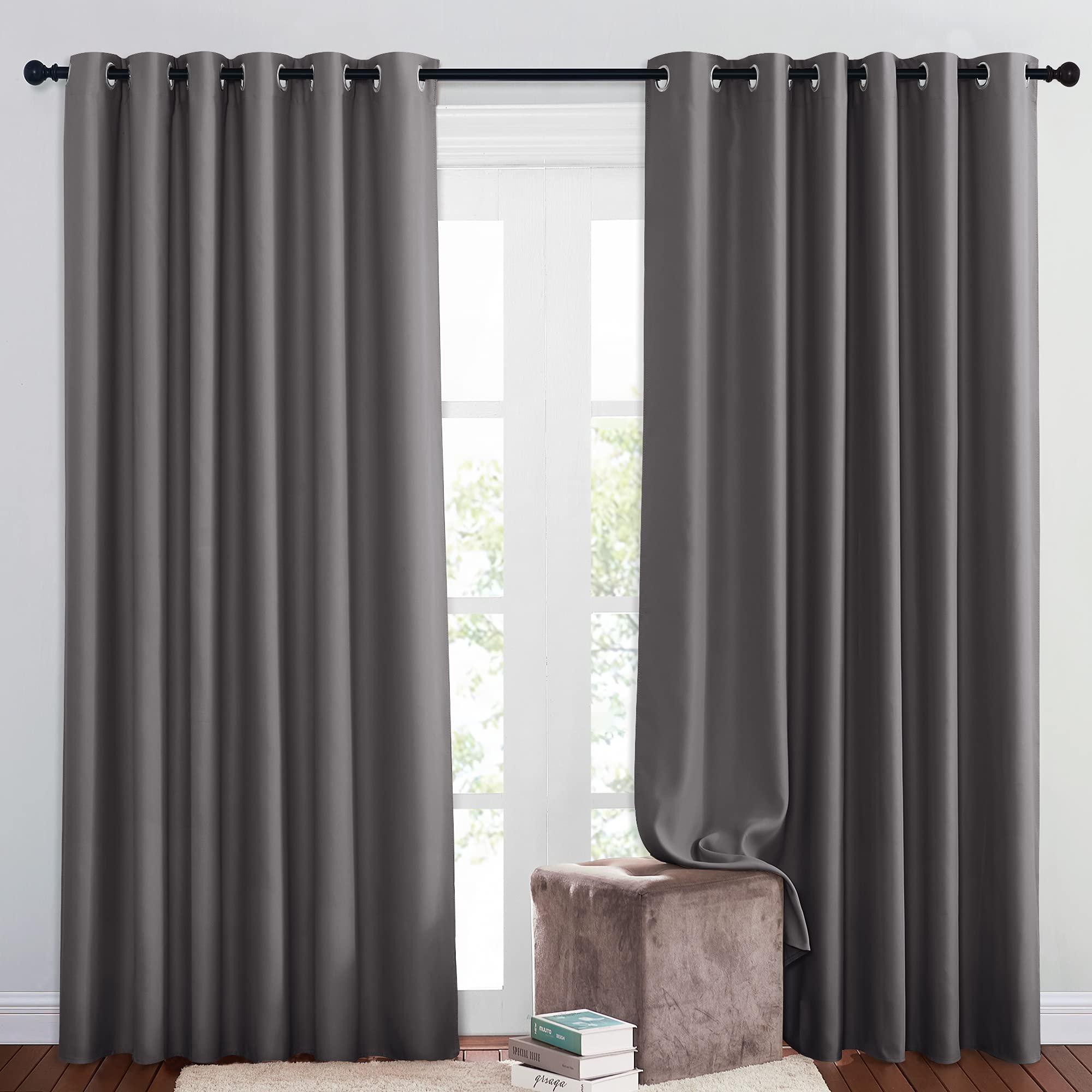 Nicetown Blackout Living Room Curtains Extra Wide, Triple Weave Grommet Top Thermal Insulated Window Treatment Light Blocking Pa