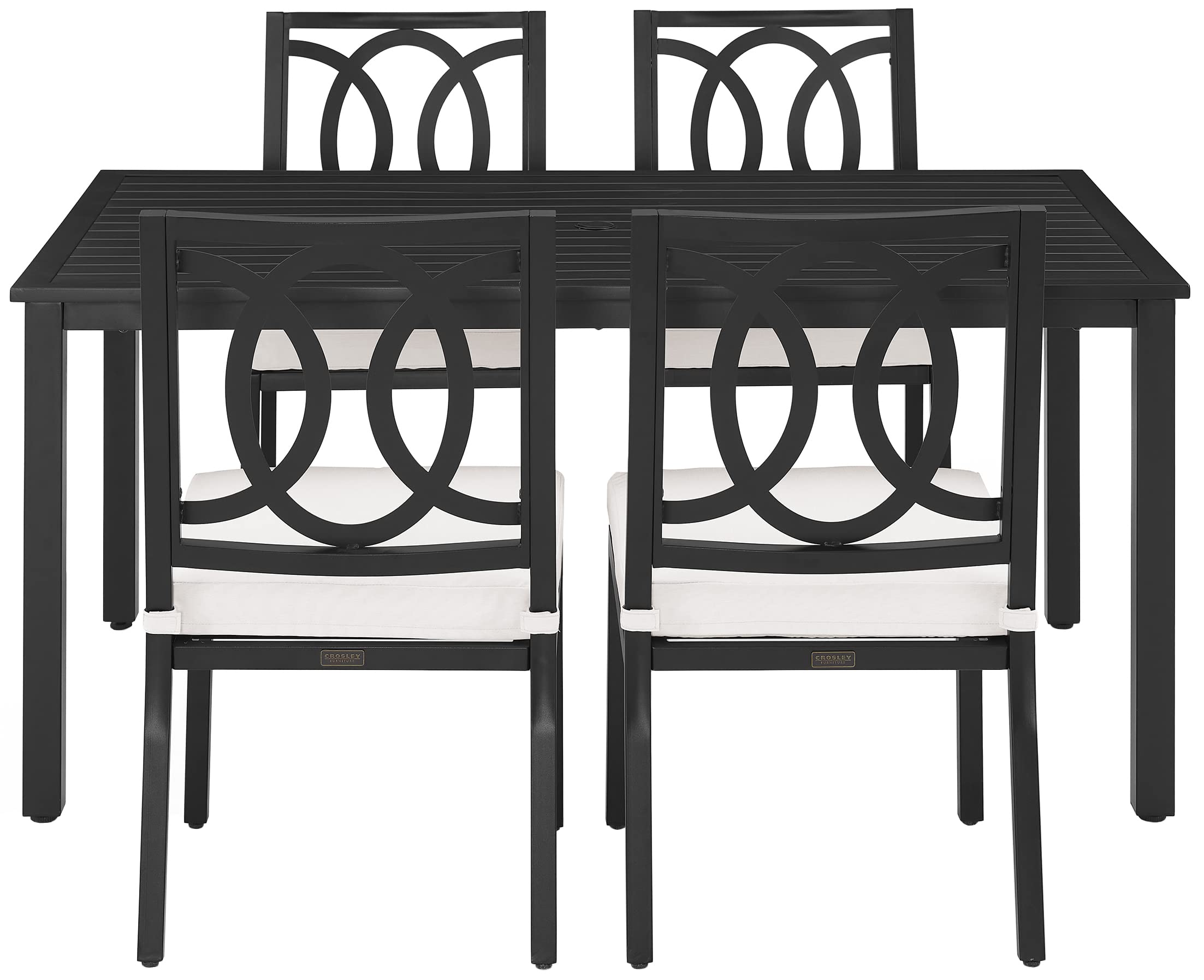 Crosley Furniture Chambers 5-Piece Outdoor Dining Set for 4, Patio Table and Chairs for Backyard, Deck, Matte Black with Creme Cushions