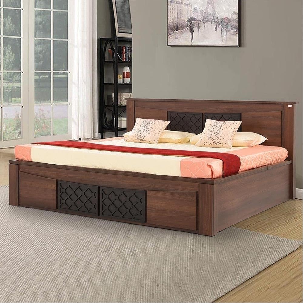 Royaloak Muar Malaysian King Size Bed With Storage | Engineered Wood Bed | Melamine Finish | Hydraulic Storage | Hydraulic Bed W