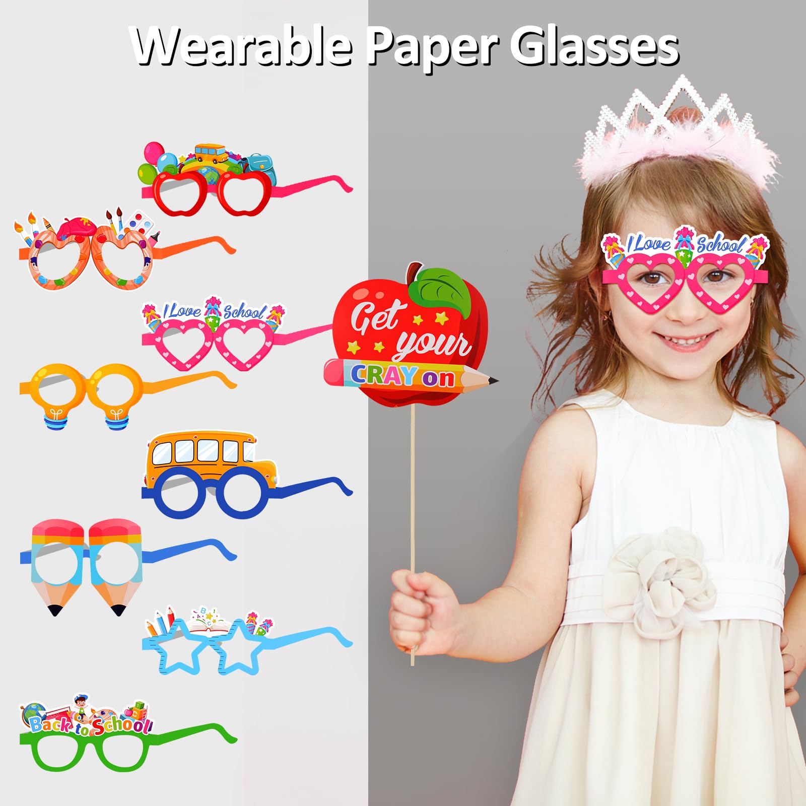 Qpout 35Pcs Novelty Back To School Photo Booth Props For Kids,First Day Of School Party Supplies Kit,School Bus Photo Prop,Welco