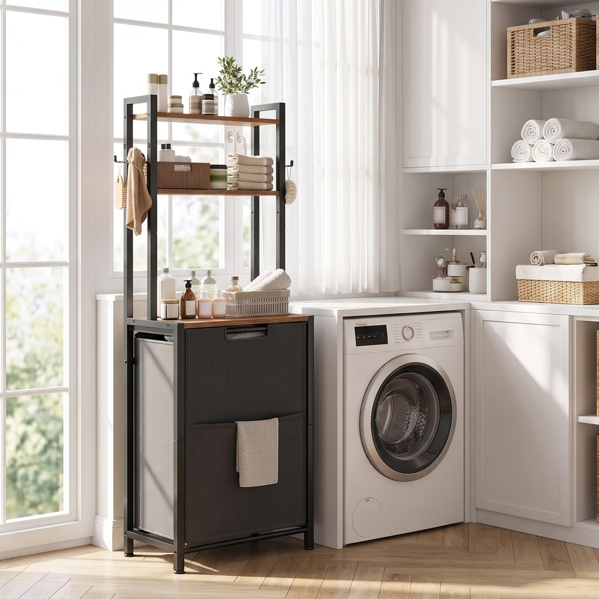 HOOBRO Laundry Hamper with 3 Tier Shelf and PullOut Removable Bag