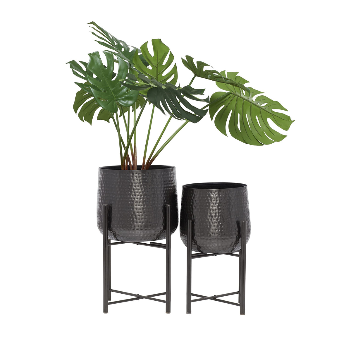Cosmoliving By Cosmopolitan Metal Round Planter With Removable Stand, Set Of 2 19', 17'H, Black