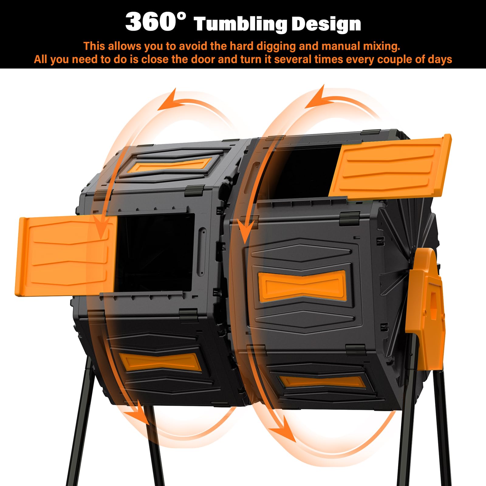 Compost Tumbler, Easy Assemble & Efficient Outdoor Compost Bin, 45 Gallon/170 Liter Large Dual Chamber Rotating Composter For Ga