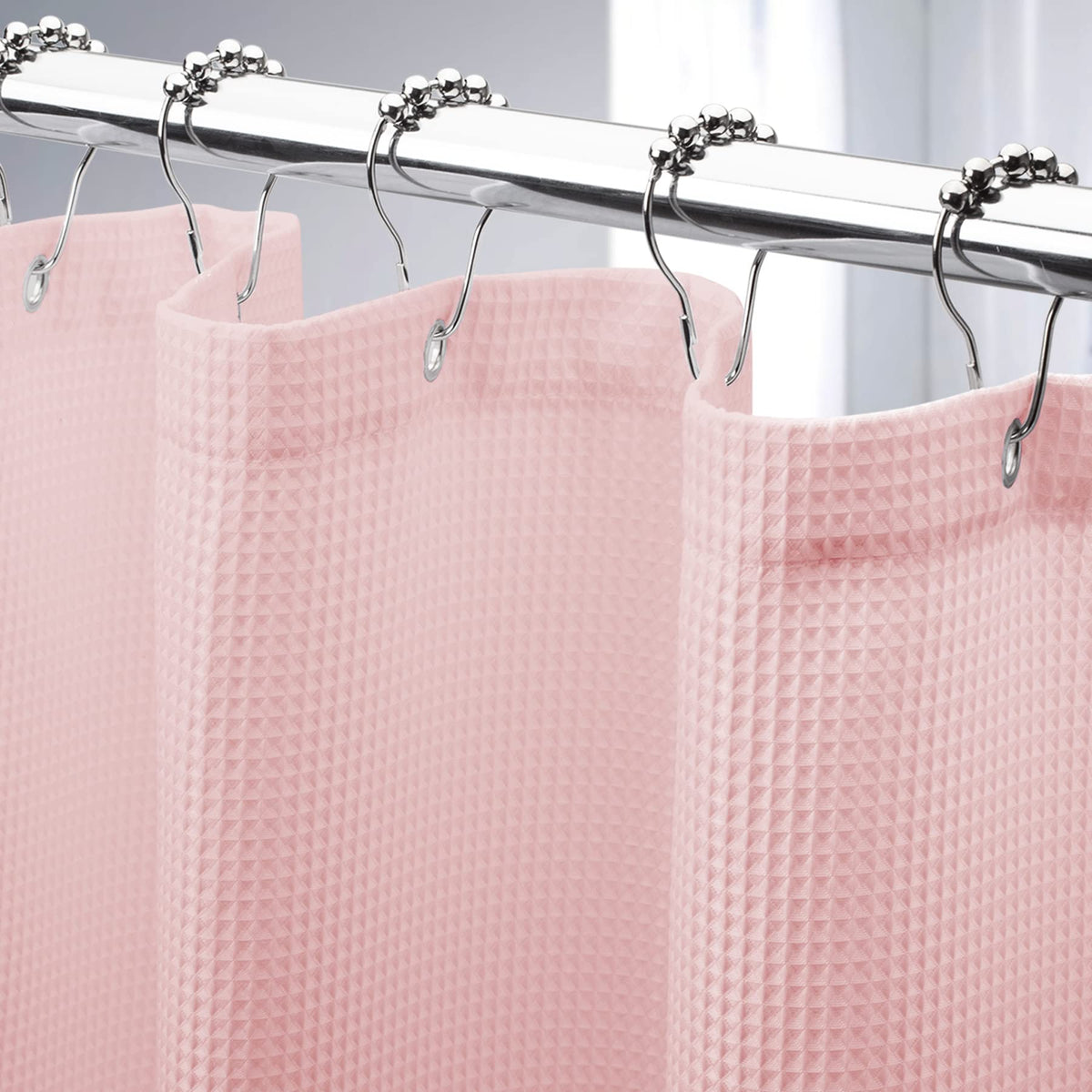 Amazerbath Waffle Shower Curtain, Blush Pink Shower Curtain Fabric Shower Curtain With Waffle Weave Heavy Duty Hotel Quality Bat