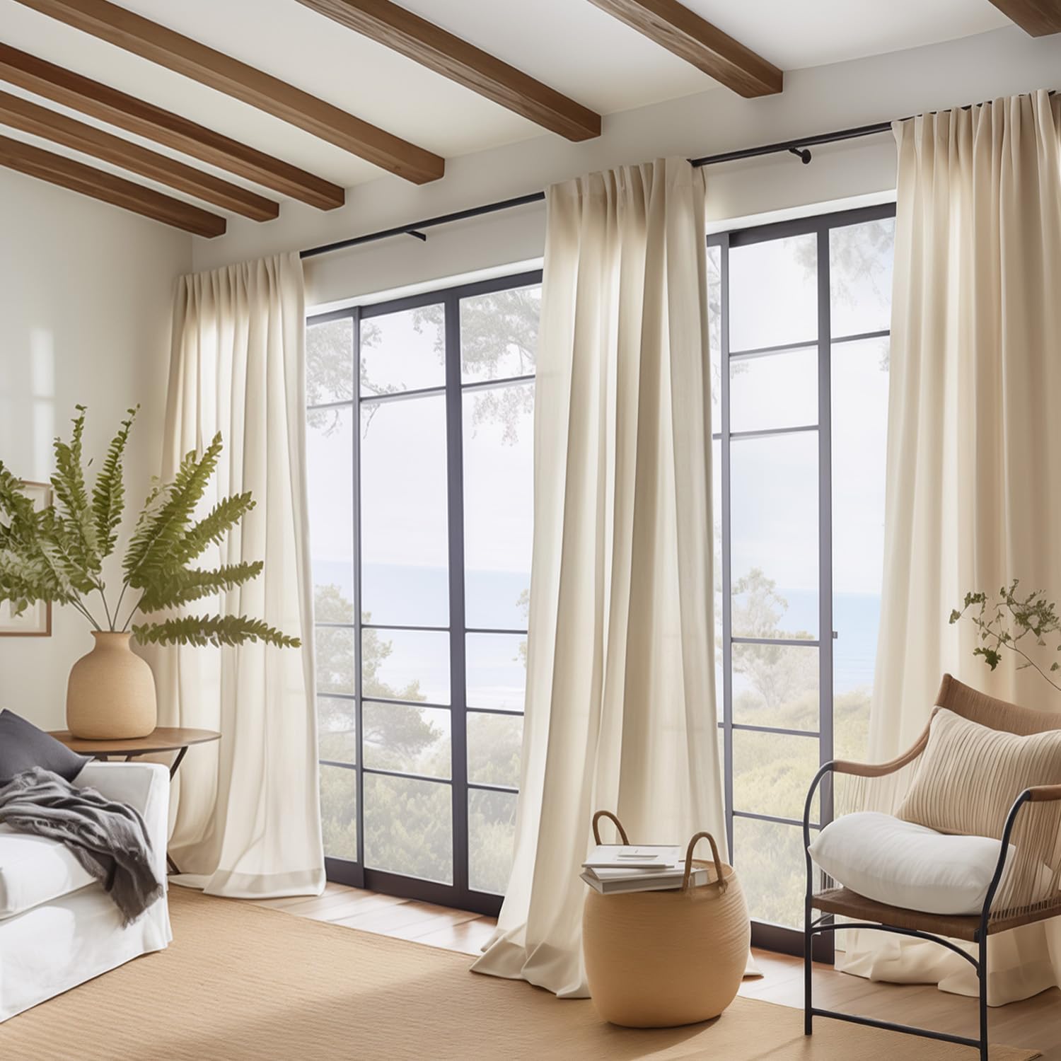 Jinchan Soft Linen Curtains, Natural Curtains 108 Inches Long, Crude Light Filtering Farmhouse Curtains For Living Room Bedroom, Beige Curtains Back Tab Top Set 2 Panels (W50 X L108, Natural)