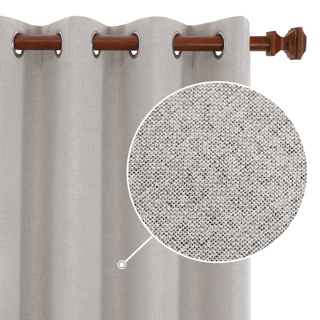 Deconovo Linen Look Total Blackout Curtains 63 Inch Length, 100% Light Blocking Drapes, Thermal Insulated Blackout Window Curtai