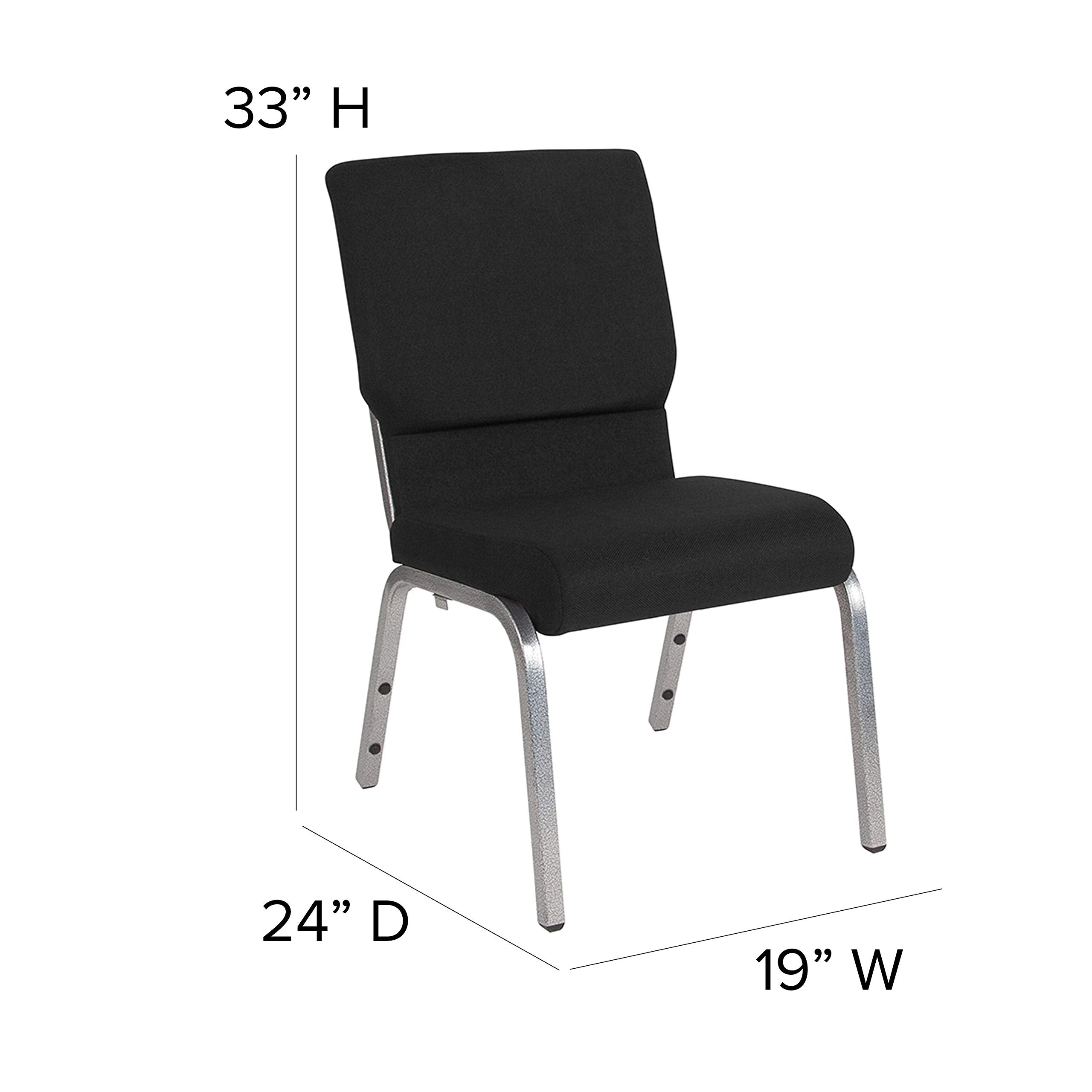 Flash Furniture HERCULES Series 18.5''W Stacking Church Chair in Black Fabric - Silver Vein Frame