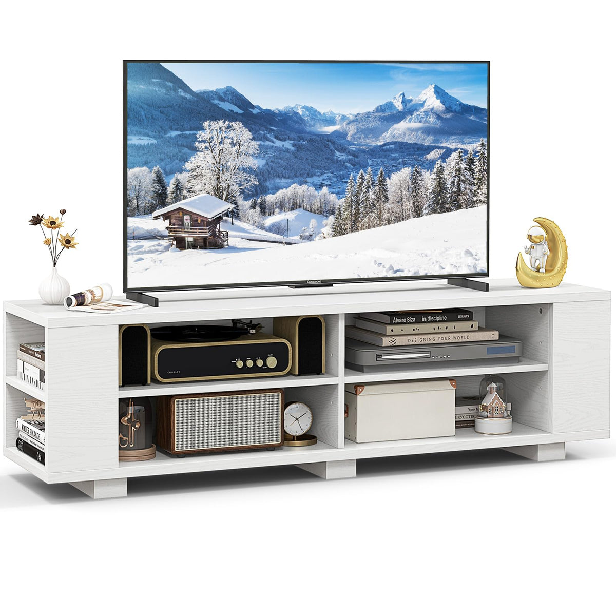 Tangkula Wood Tv Stand For Tvs Up To 65 Inch Flat Screen, Modern Entertainment Center With 8 Open Shelves, Universal Tv Storage Cabinet For Living Room Bedroom, Tv Console Table (Sargent Oak)