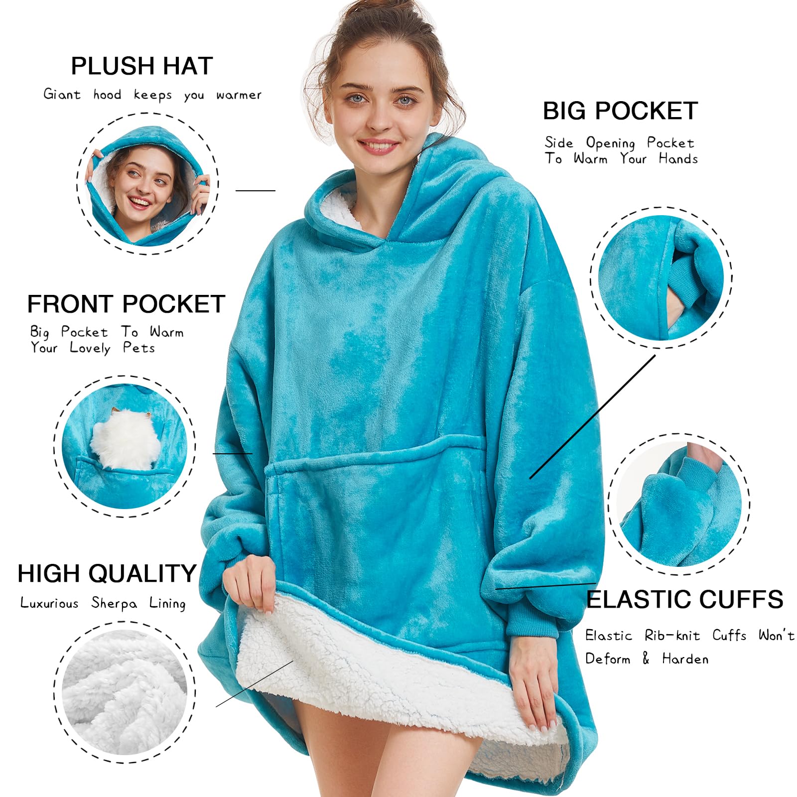Aemilas Wearable Blanket Hoodie - Sherpa Blanket Sweatshirt As Birthday Gifts For Women Men,Cozy Warm Hooded Blanket With Giant