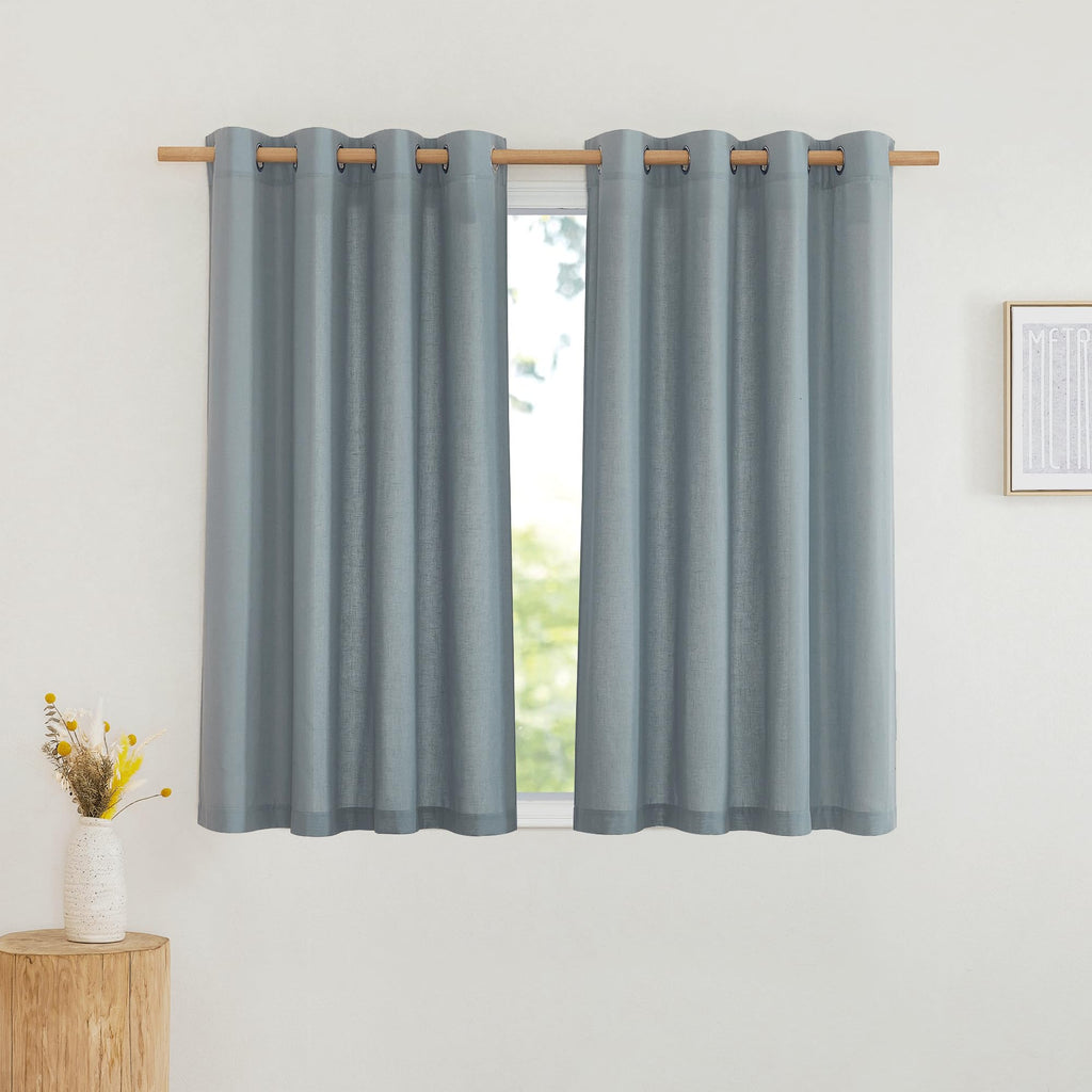 Nicetown Linen Stone Blue Curtains 63 Inch Length, Grommet Top Casual Semi Sheer Privacy Window Drapes With Light Penetration For Beach House/Bedroom, W55 X L63, 2 Panels