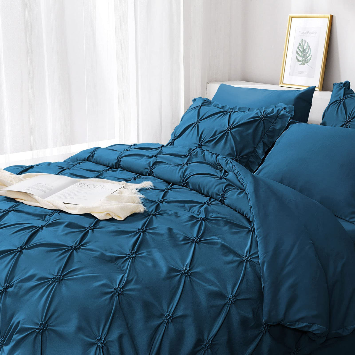 Jollyvogue Queen Comforter Set 7 Pieces, Teal Bed In A Bag Comforter Set For Bedroom, Bedding Comforter Sets With Comforter, She
