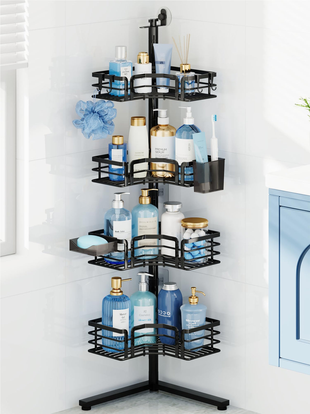 HapiRm Corner Shower Caddy Stand  4Tier Adjustable Shower Shelves, Black