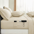 Bysure 6 Pieces Bed Sheets Set With Pockets On Side(Full, Cream), Sweat-Wicking Breathable Sheets, 16-Inch Super Soft Hotel Embr