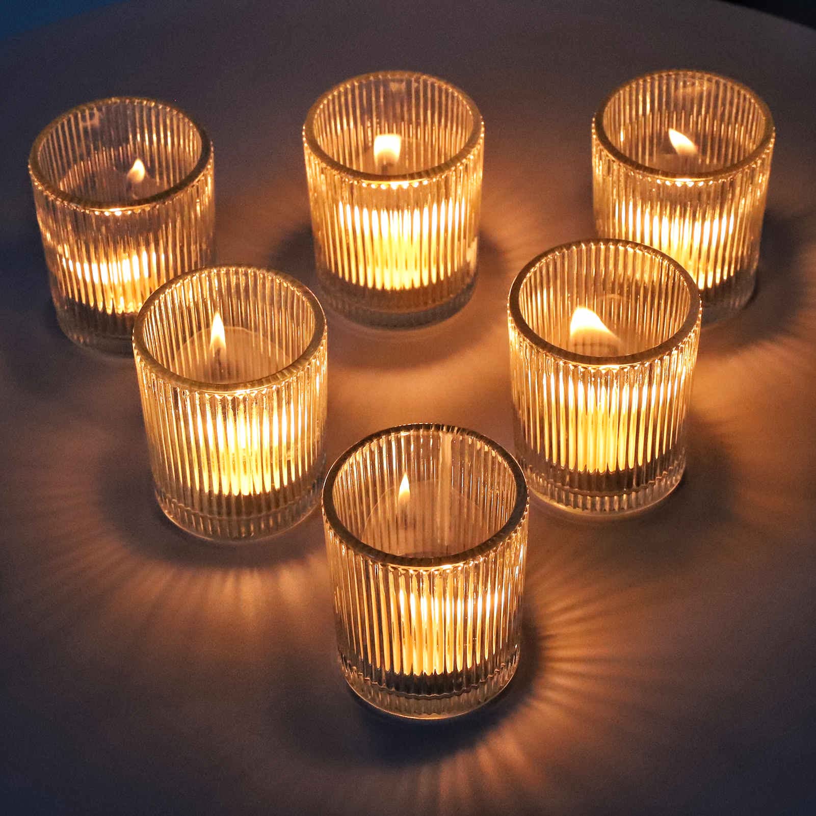 VOHO 24pcs Clear Candle Holder Wedding Centerpieces for Tables, Votive Candle Holders for Votive & Tea Lights Candles, Clear Gla