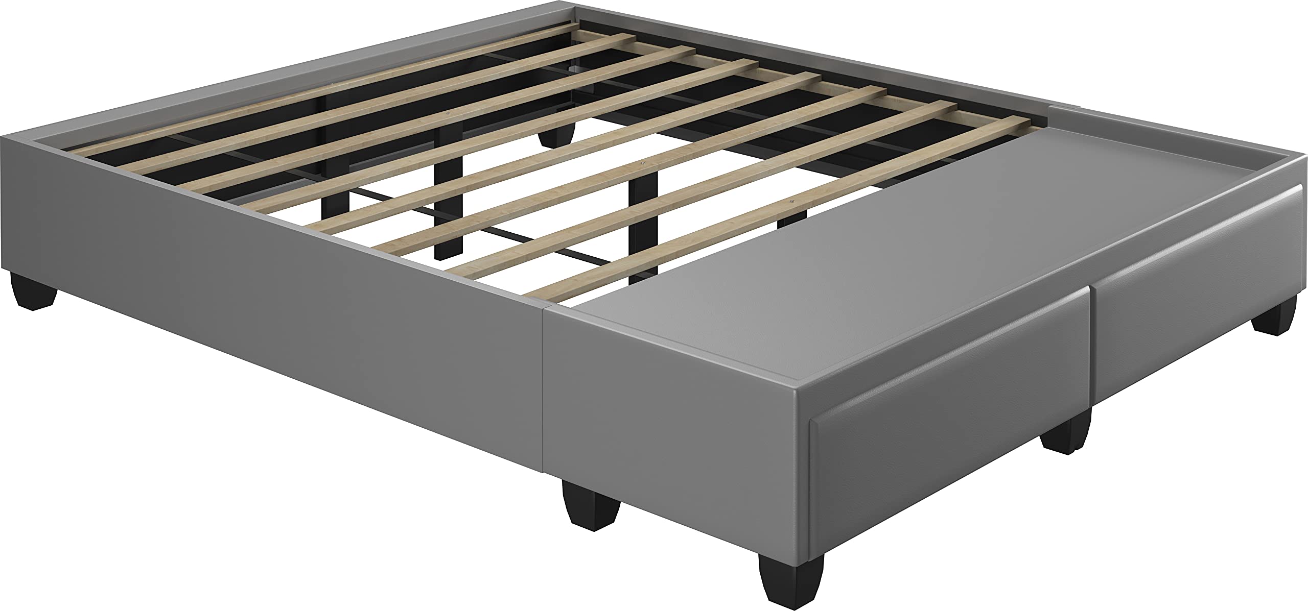 Boyd Sleep Parma Uplift Upholstered Platform Bed Frame Mattress Foundation, Dual Front Storage Drawers, and Strong Wood Slat Supports: Faux Leather, Grey, Full