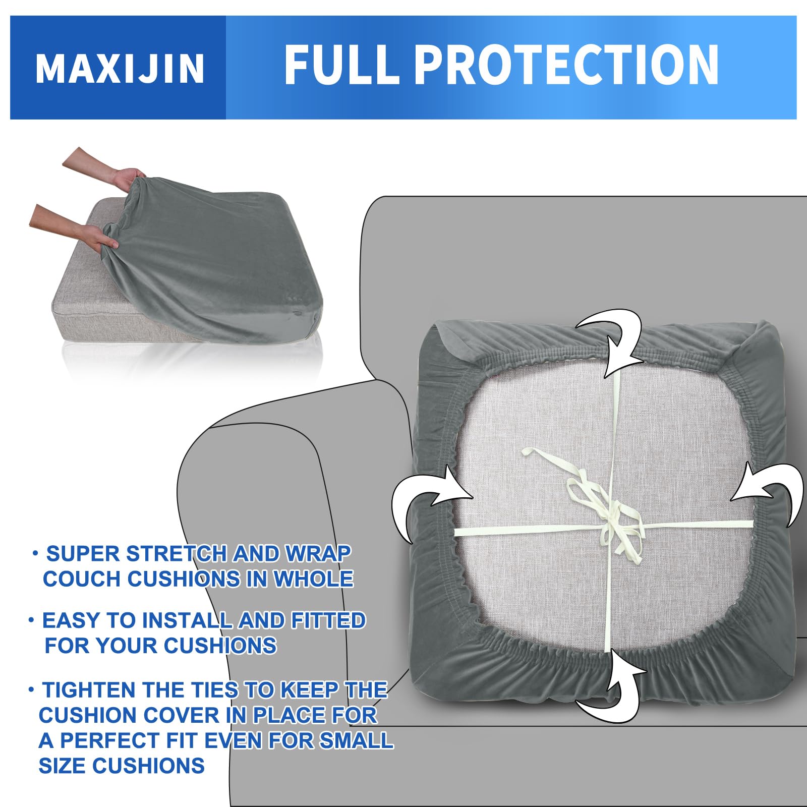 Maxijin Velvet Stretch Cushion Covers Fitted Couch Cushion Slipcovers Sofa Seat Cushion Covers For Individual Cushions With Elas