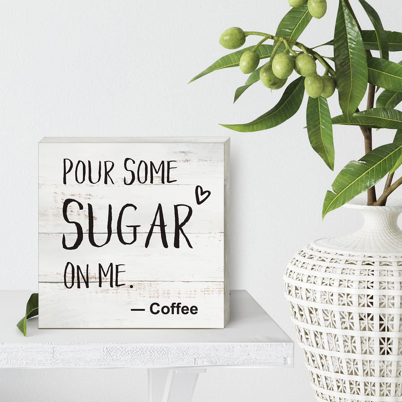 Coffee Wood Box Sign Kitchen Home Decor, Rustic Funny Pour Some Sugar On Me Wooden Box Sign Block Plaque For Wall Tabletop Desk