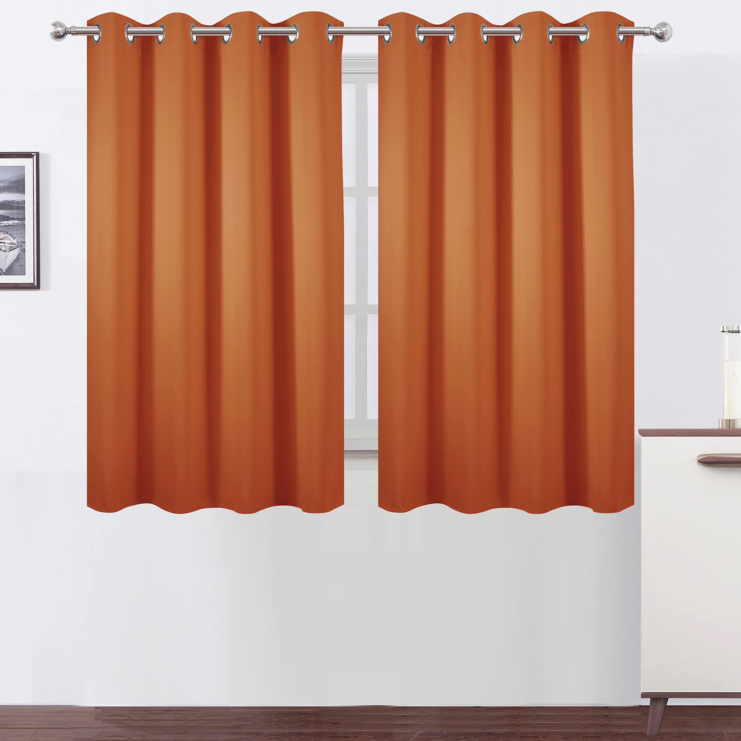 Lemomo Orange Blackout Curtains 52 X 54 Inch Length/Set Of 2 Curtain Panels/Thermal Insulated Room Darkening Blackout Curtains F