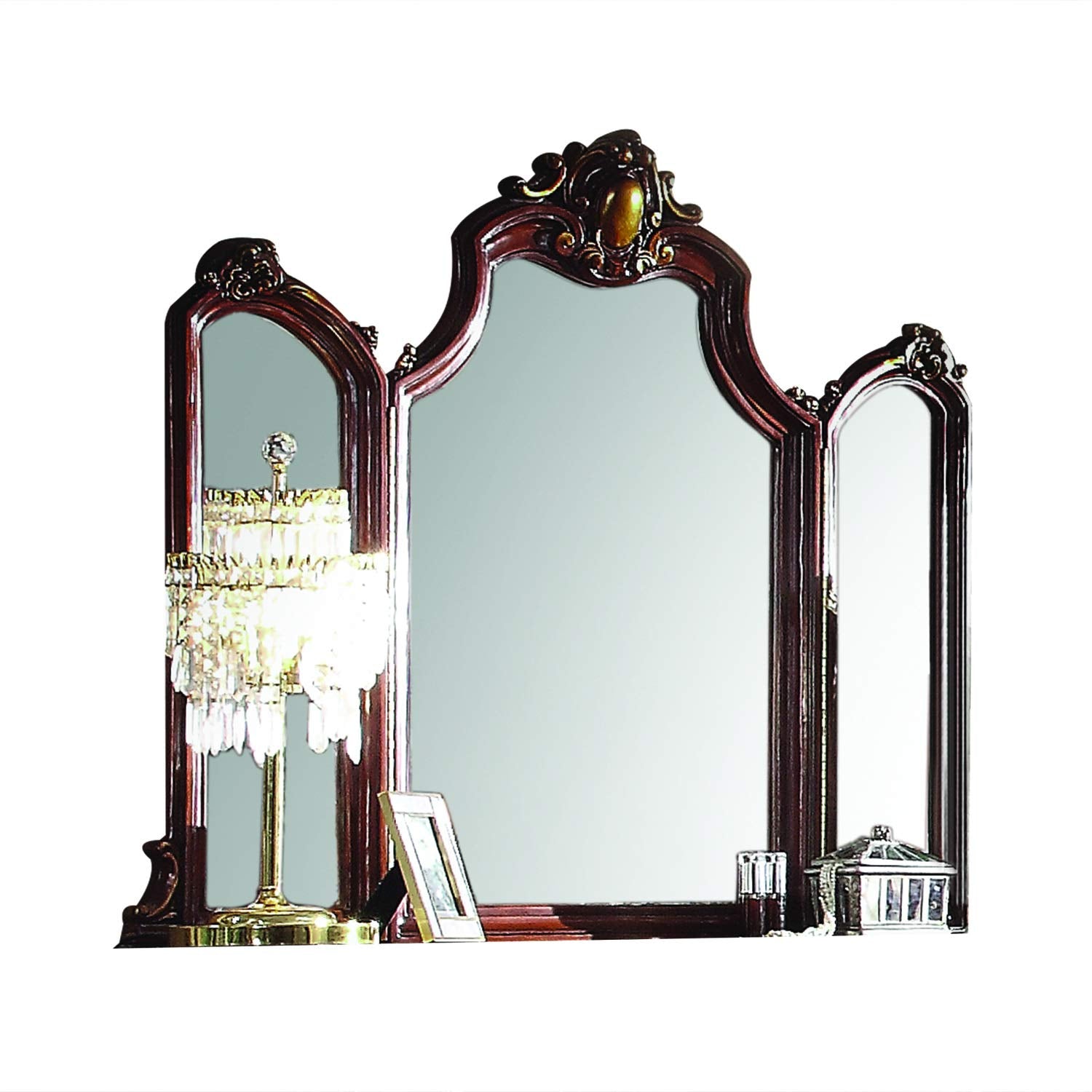 Acme Picardy Wooden Frame Mirror in Cherry Oak
