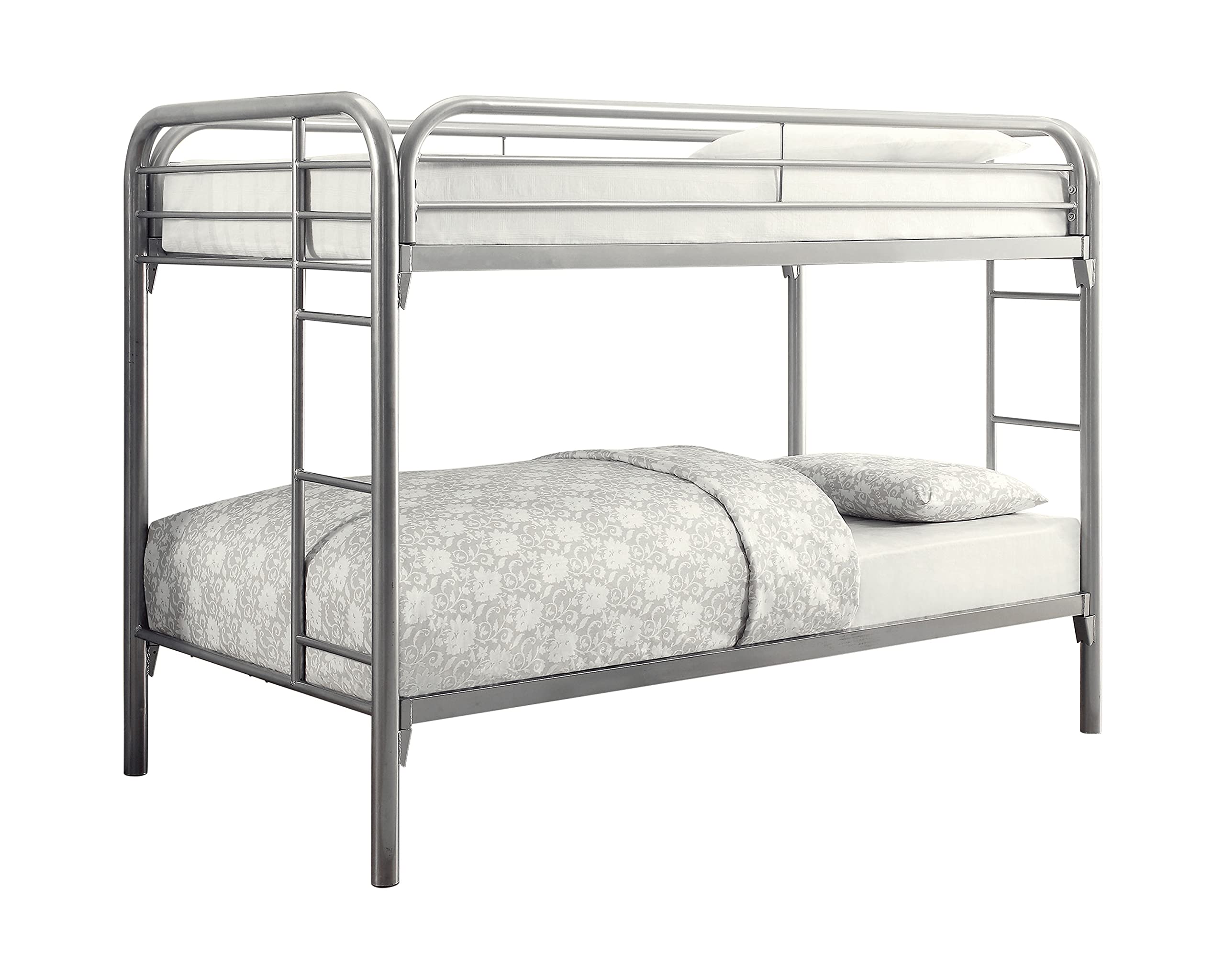 Coaster Home Furnishings Morgan Twin Over Twin Sturdy Metal Modern Bunk Bed Heavy Duty Steel Welded Slat Frame Easy Assembly Silver 2256V