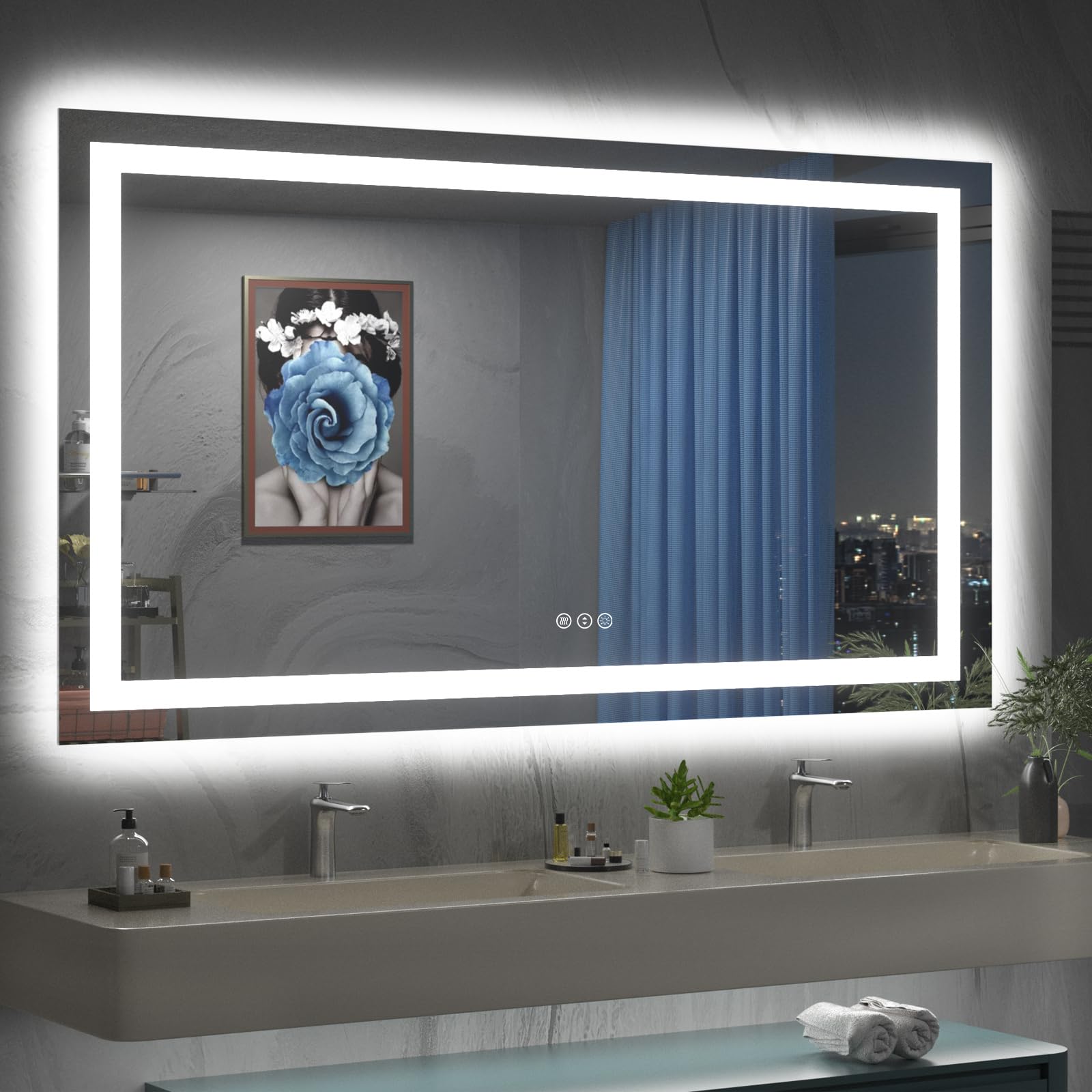 ODDSAN 57x 36 LED Lighted Bathroom Mirror, Dimmable Vanity Mirror with Lights, Anti-Fog, ETL Listed (Backlit and Front Lighted)