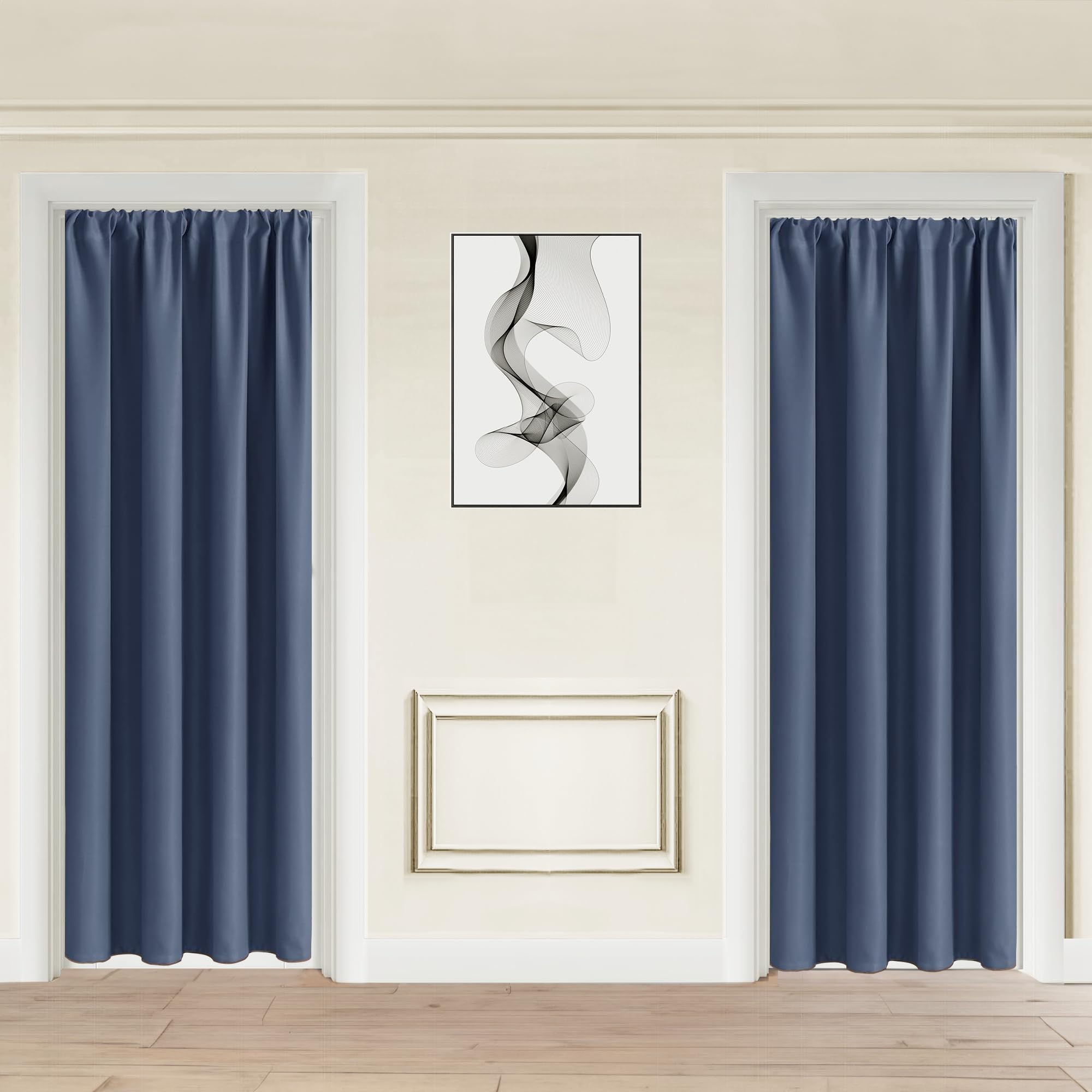 Jiuzhen Blackout Doorway Curtains 80 Inch Length - 2 Panels Thermal Insulated Privacy Soundproof Rod Pocket Closet Door Curtains Room Divider For Bedroom, Office, 42 X 80 Inches, Dusty Blue