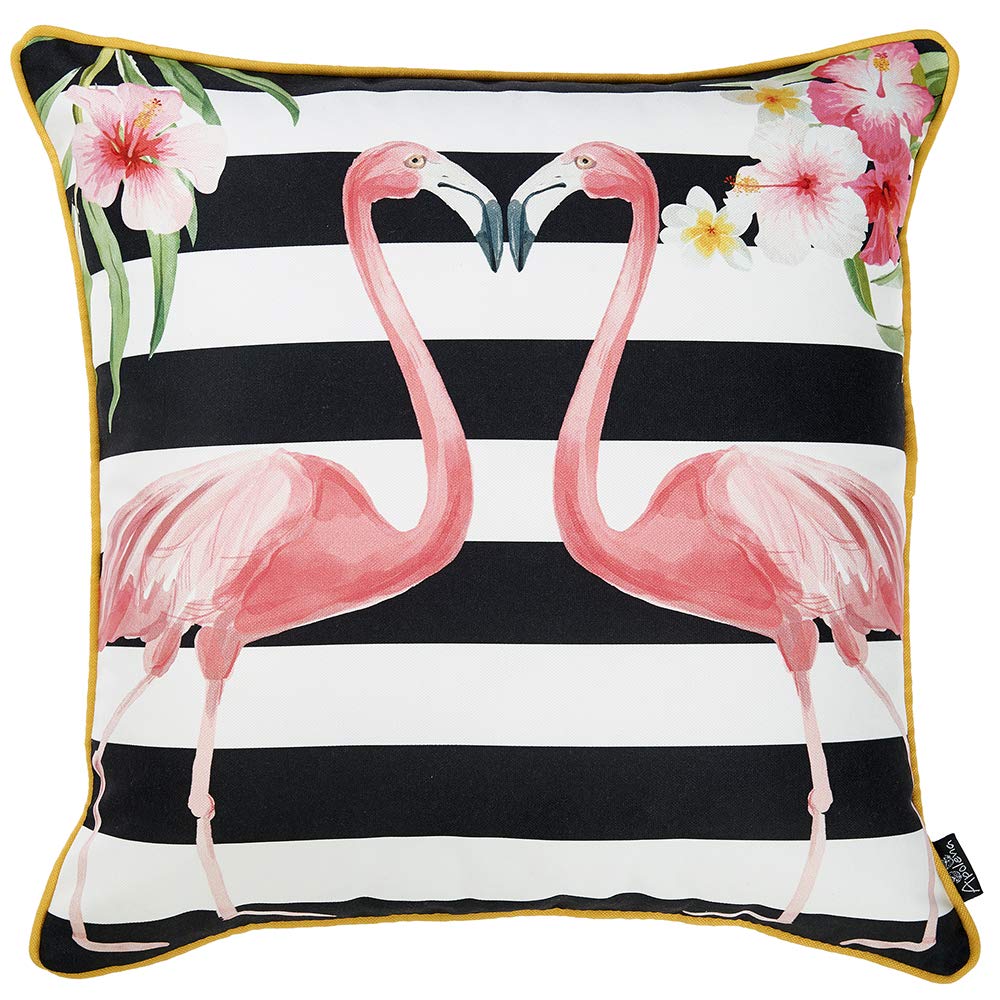 HomeRoots Multi Polyester 18'x 18' Tropical Flamingo Love Decorative Throw Pillow Cover