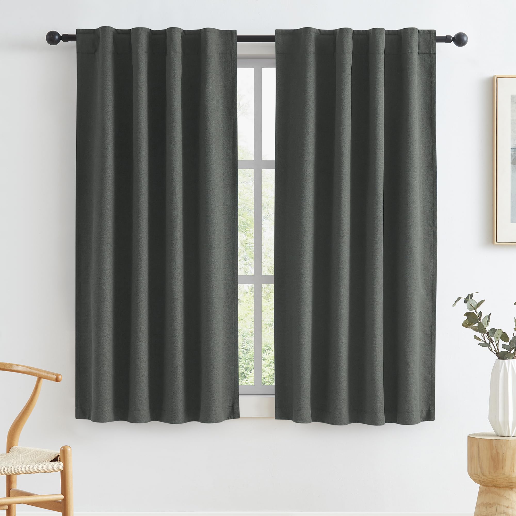 KEQIAOSUOCAI Blackout Linen Curtains for Small Windows, Full Shade Narrow Noise Reduction Privacy Drapes for Bathroom Back Tab R
