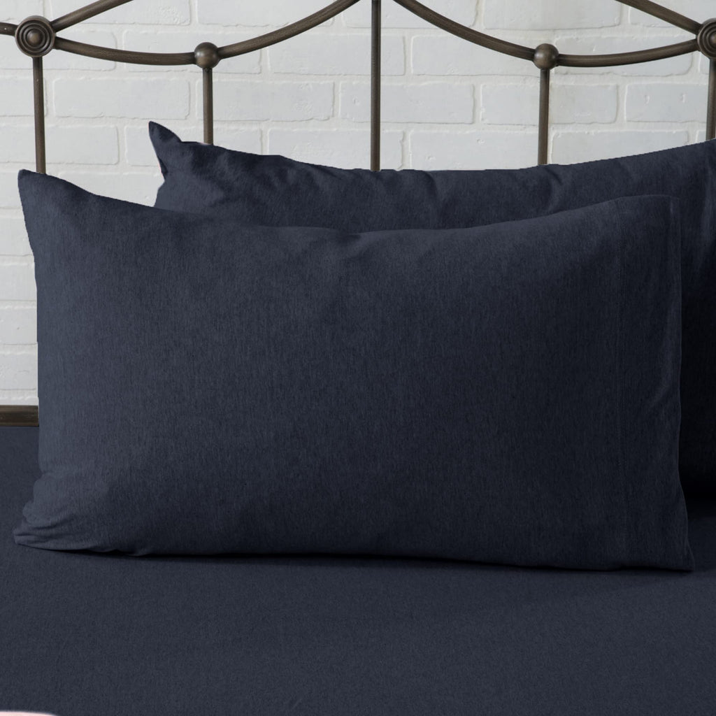 4 Piece Jersey Knit Queen Cotton Blend Light Navy Sheet Set | Ultra-Soft T-Shirt Jersey Bedding Sheets & Pillowcases | Heathered