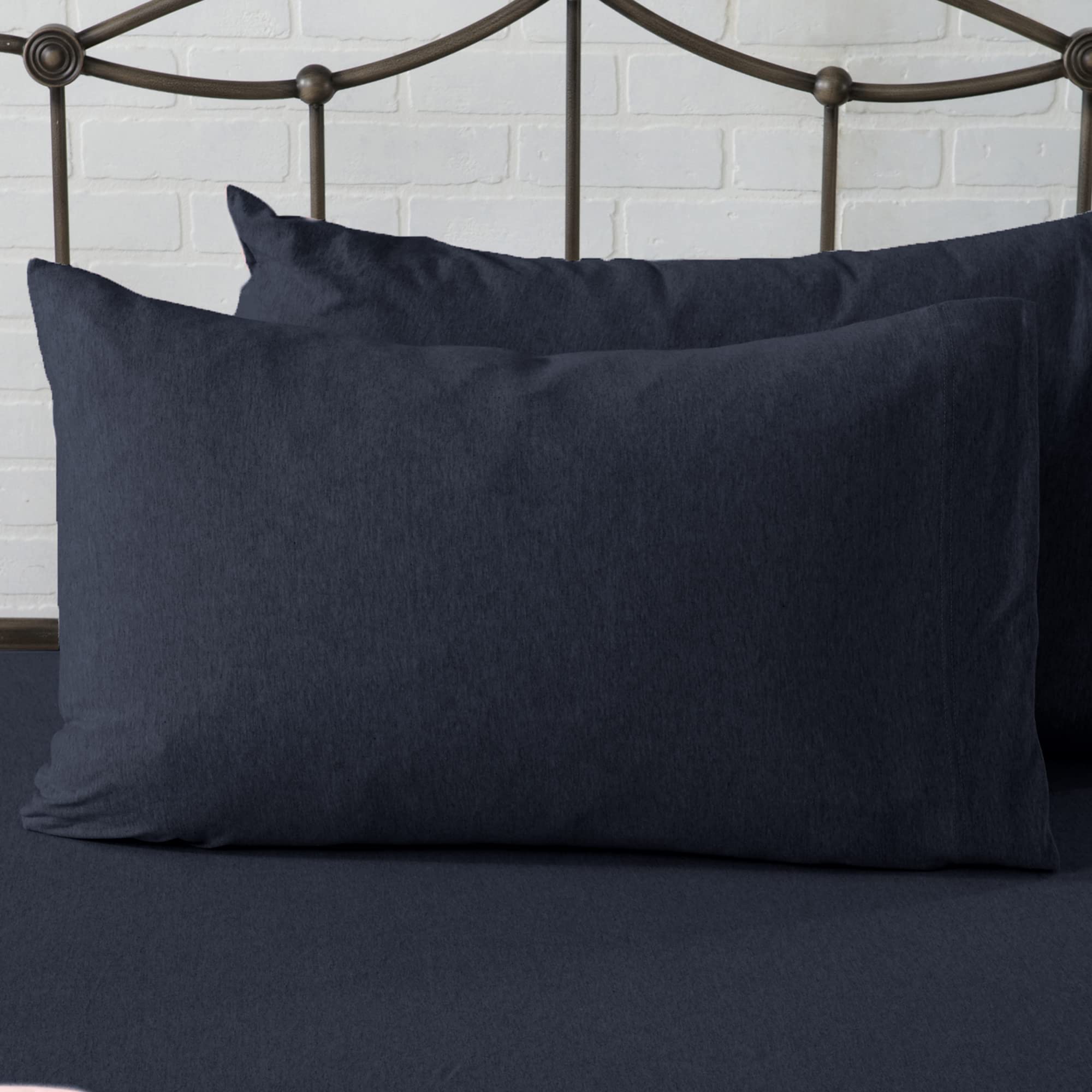 4 Piece Jersey Knit Queen Cotton Blend Light Navy Sheet Set | Ultra-Soft T-Shirt Jersey Bedding Sheets & Pillowcases | Heathered