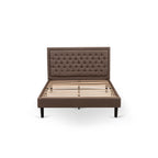 East West Furniture KDF-18-Q Platform Queen Bed Frame - Brown Linen Fabric Upholstered Bed Headboard with Button Tufted Trim Design - Black Legs
