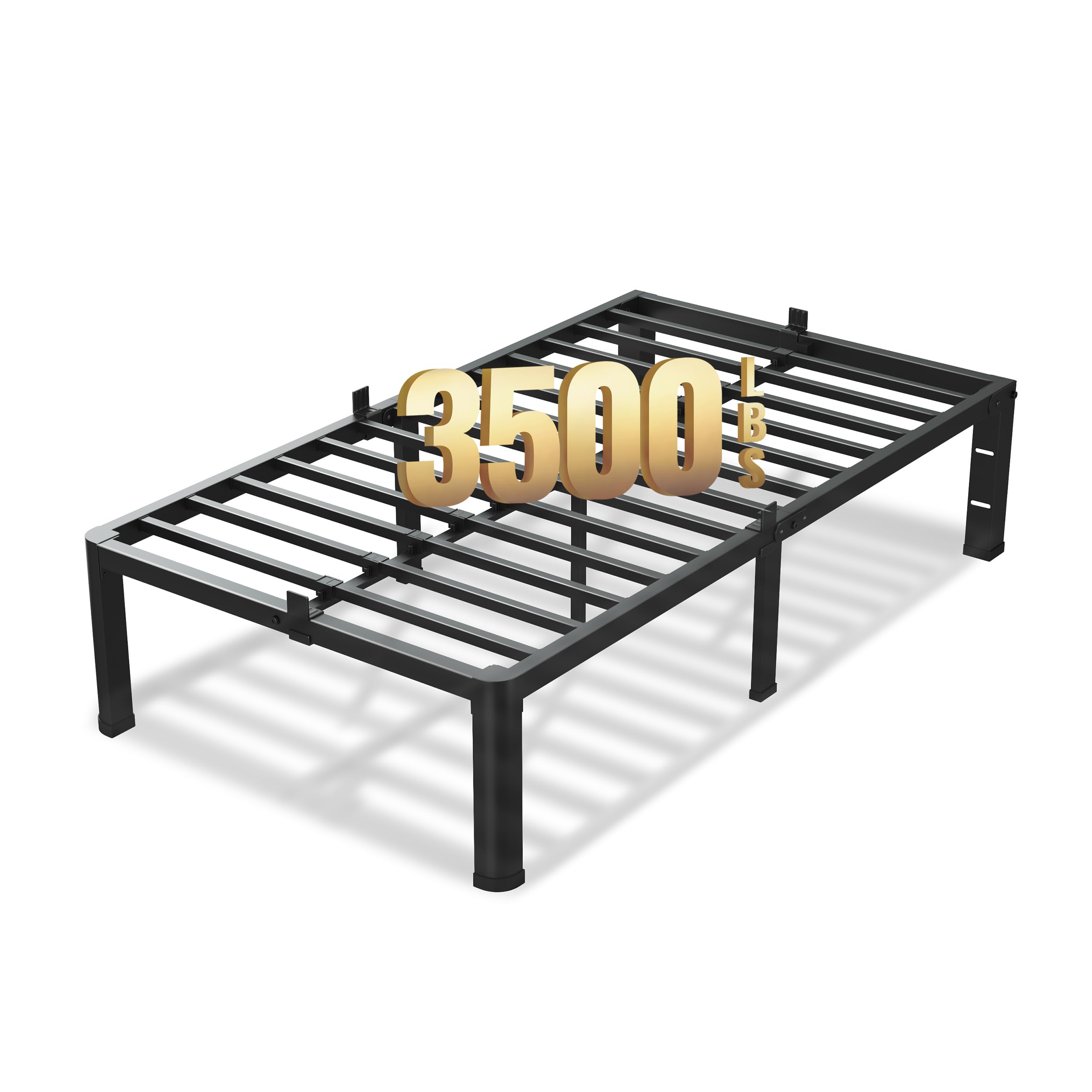 VIPSHOW 18 Inch Twin Size Bed Frame, 3500Lbs Heavy Duty Metal Platform with Round Corner Legs Mattress Slide Stopper, Steel Slat