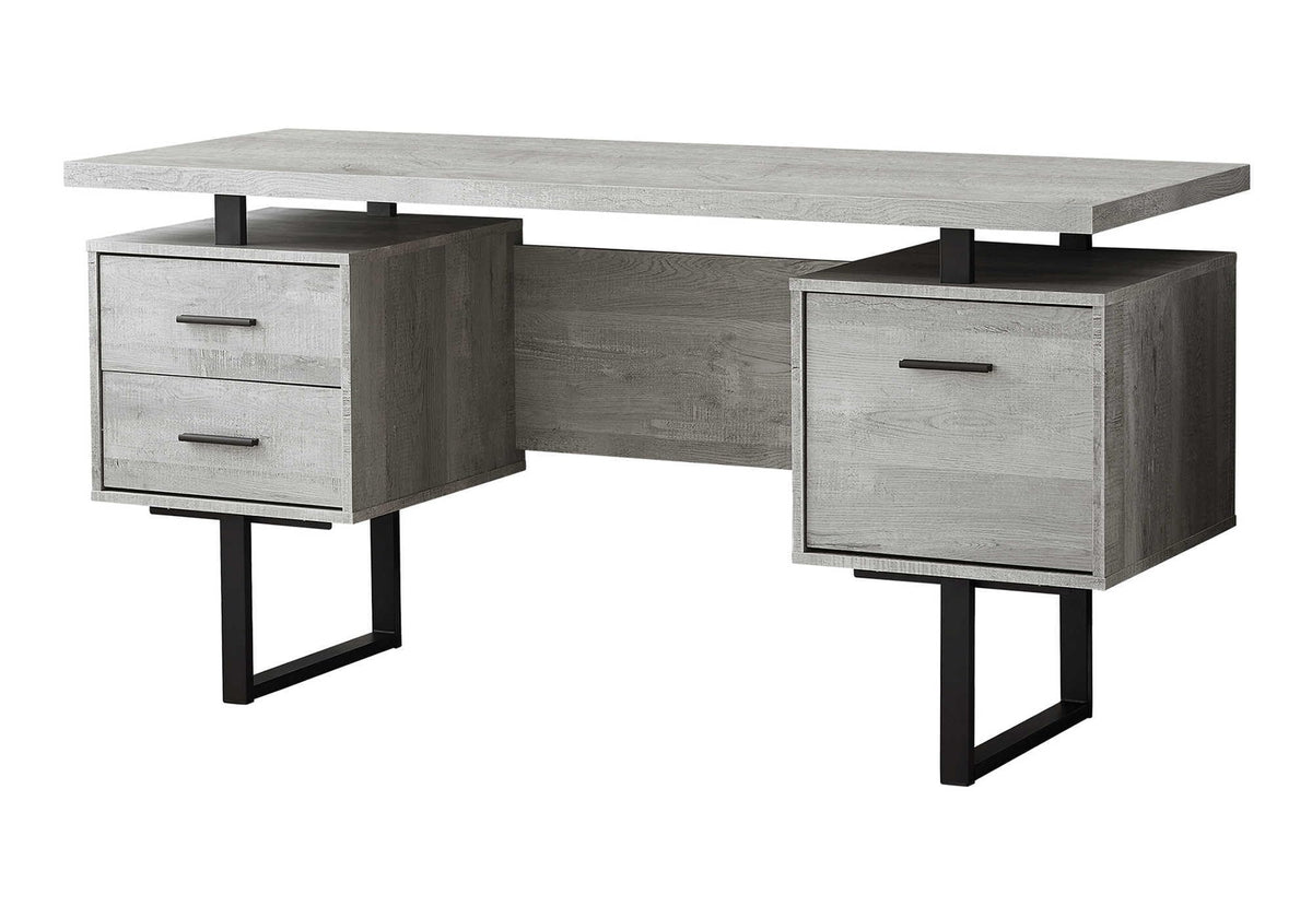 Monarch Specialties Computer Desk with Drawers - Contemporary Style - Home & Office Computer Desk with Metal Legs - 60'L (Grey Reclaimed Wood Look)