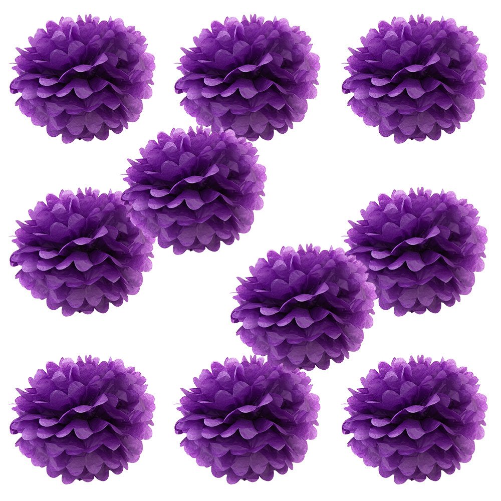 WYZworks Set of 10 - Purple 12 - (10 Pack) Tissue Pom Poms Flower, Halloween Party, Decorations for Weddings, Birthday, Bridal, 