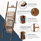 6-Tier Blanket Ladder Wooden, 5.7Ft(66.5'') Blanket Quilt Towel Holder Rack Decorative Ladder, Easy Assembly, Rustic Farmhouse L
