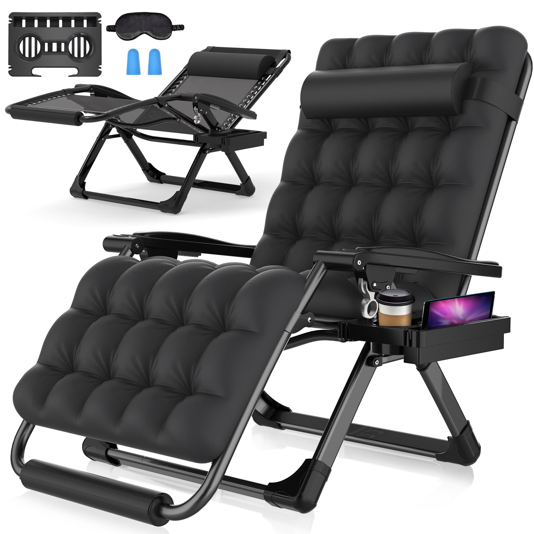 Suteck Oversized Zero Gravity Chair,33In Xxl Lounge Chair W/Removable Cushion&Headrest, Reclining Camping Chair W/Upgraded Lock