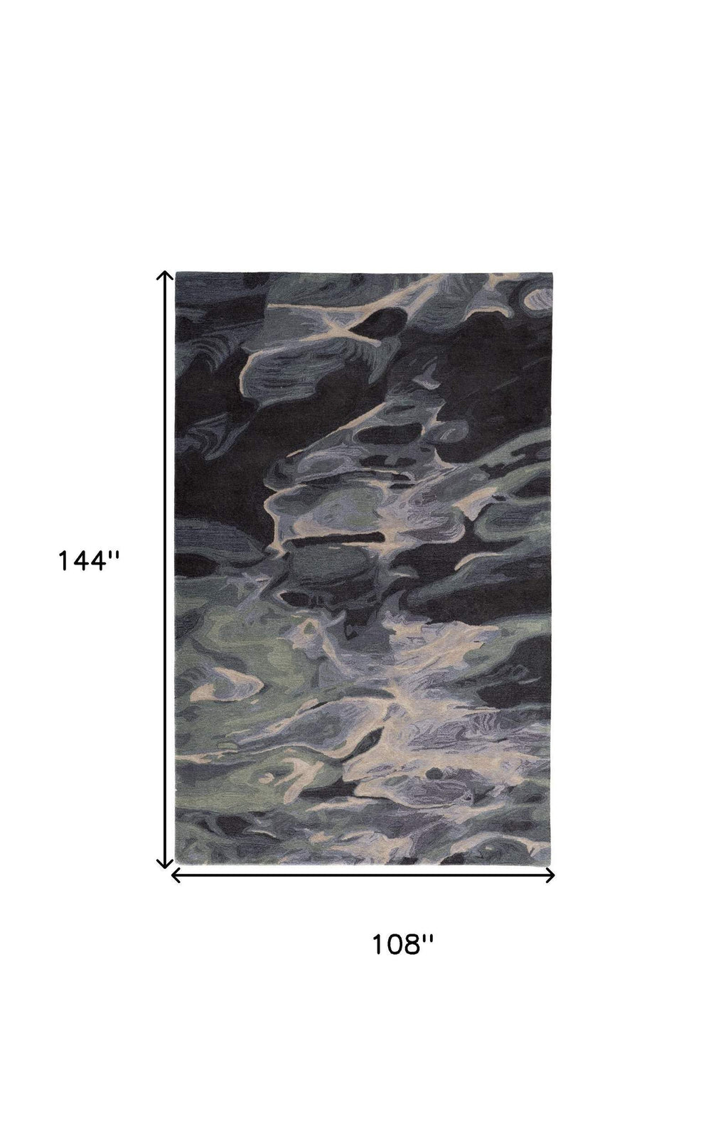 HomeRoots 512756 8 x 10 ft. Green Blue & Black Wool Abstract Hand Tufted Handmade Stain Resistant Rectangle Area Rug