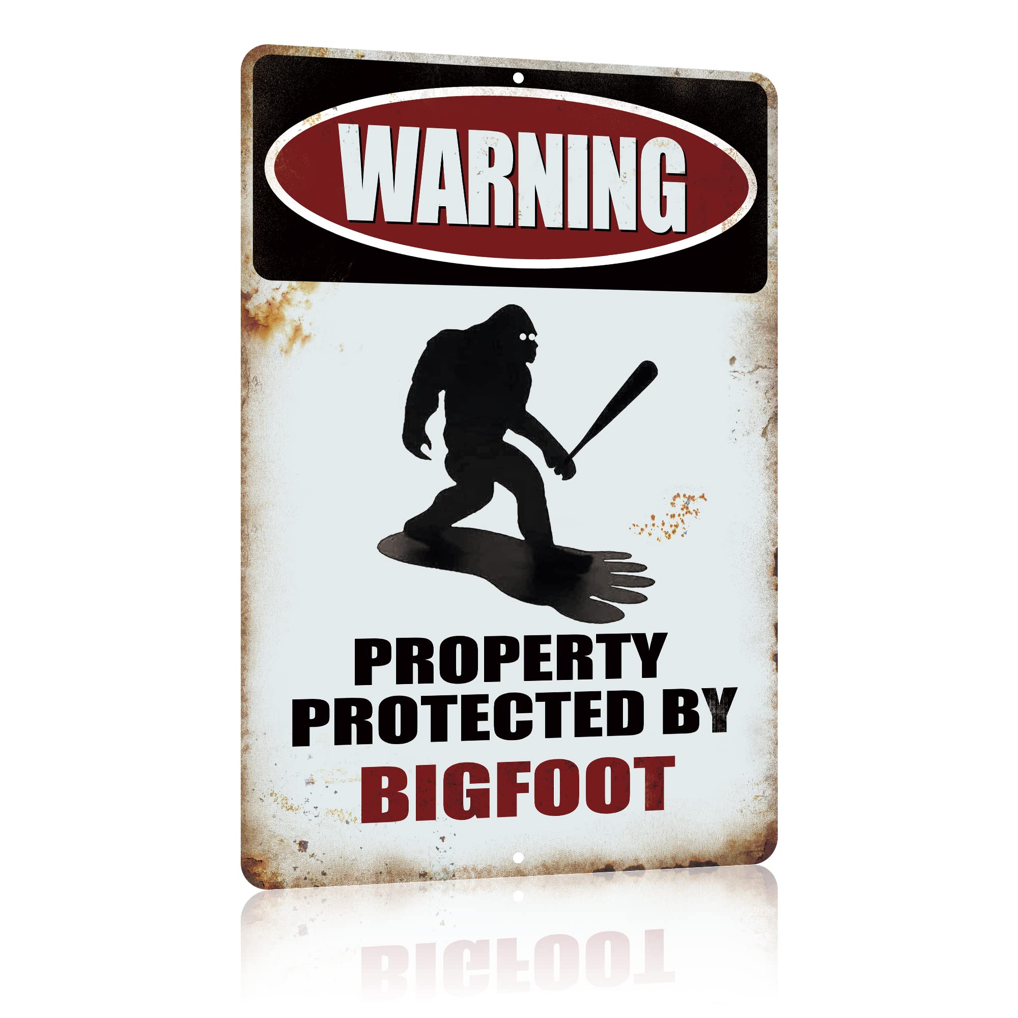 Yniaun Decor Funny Sasquatch Gift Metal Sign Warning Property Protected By Bigfoot Gifts Tin Signs Vintage Garage Garden Forest
