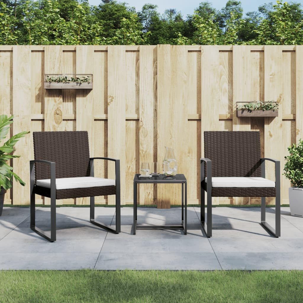 vidaXL Outdoor Patio Dining Set with Cushions - Brown Polypropylene Rattan with Steel Frame and Glass Tabletop
