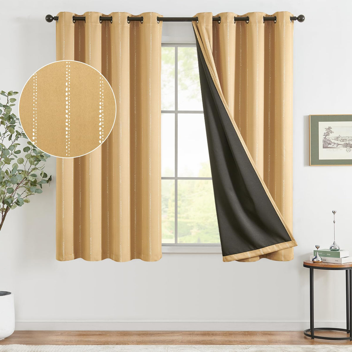 Jinchan 100% Blackout Boho Curtains Moon Phases Printed Bedroom Curtains 63 Inch Length Blue Drapes Rod Pocket Back Tab Thermal