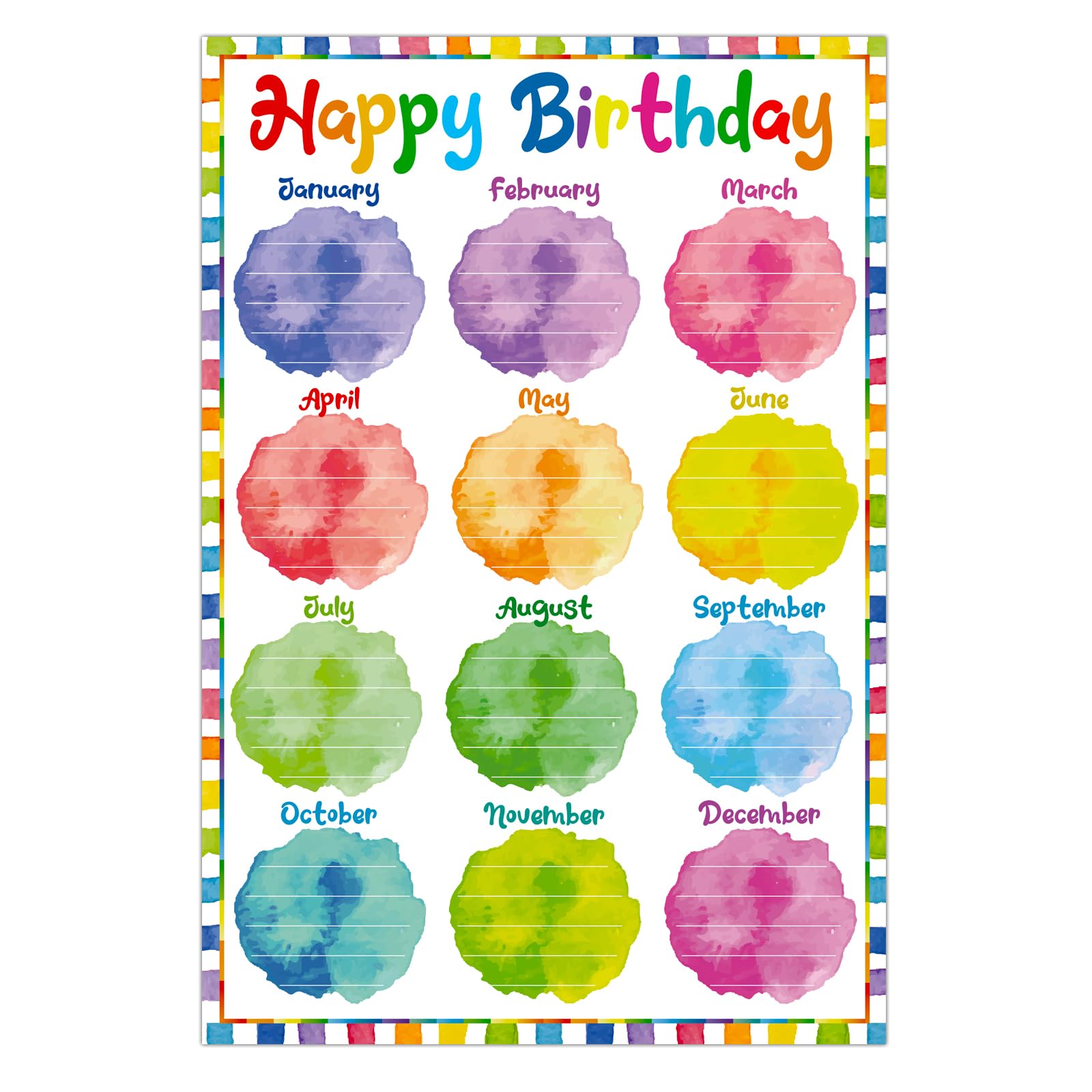 Flyab Happy Birthday Chart For Classroom - Watercolor Birthday Chart Poster Classroom Birthday Chart For Back To School Classroo