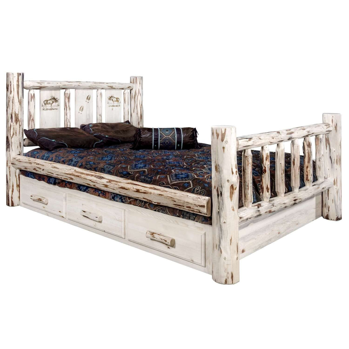 Montana Woodworks Moose Design Laser Engraved Storage Bed (Cal King:98 in. L x 76 in. W x 47 in. H (396 lbs.))