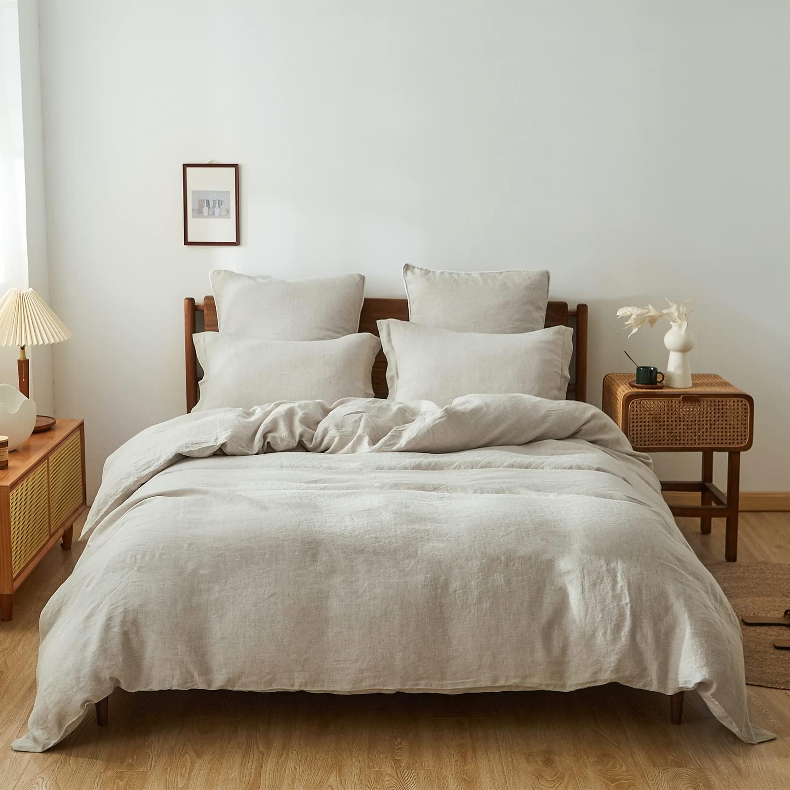 Simple&Opulence 100% Linen Duvet Cover Set, Pure Natural French Flax Linen Duvet Cover Twin Size, Breathable Soft Comfy Linen Be