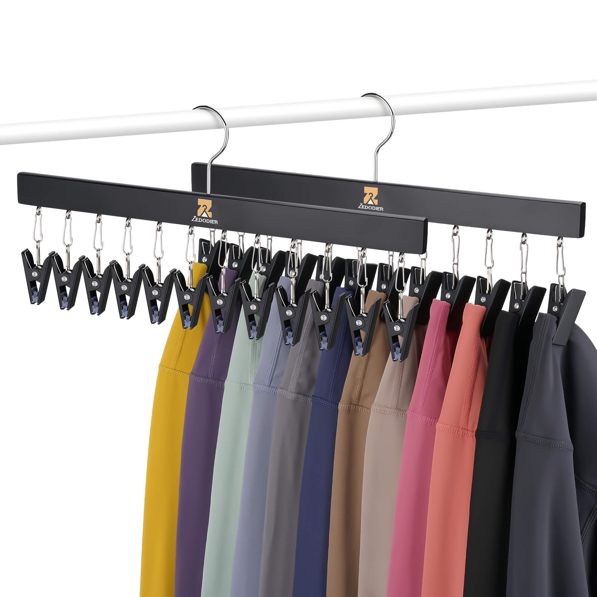 ZEDODIER Legging Organizer, 2 Pack Pants Hangers Hat Racks with Clips, Holds 24 Leggings, Hats, Pants, Jeans, Scarves, Hanging S