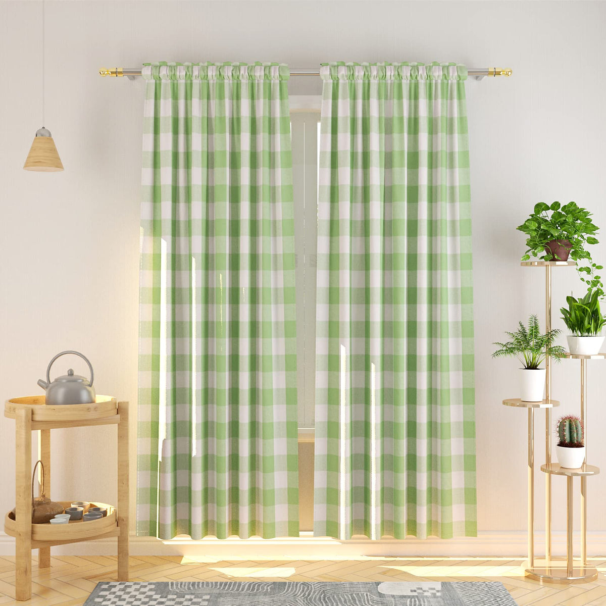 Natus Weaver Buffalo Check Cotton Curtains 84 Inch Length Kitchen Living Room Bedroom Green And White Gingham Plaid Window Curta